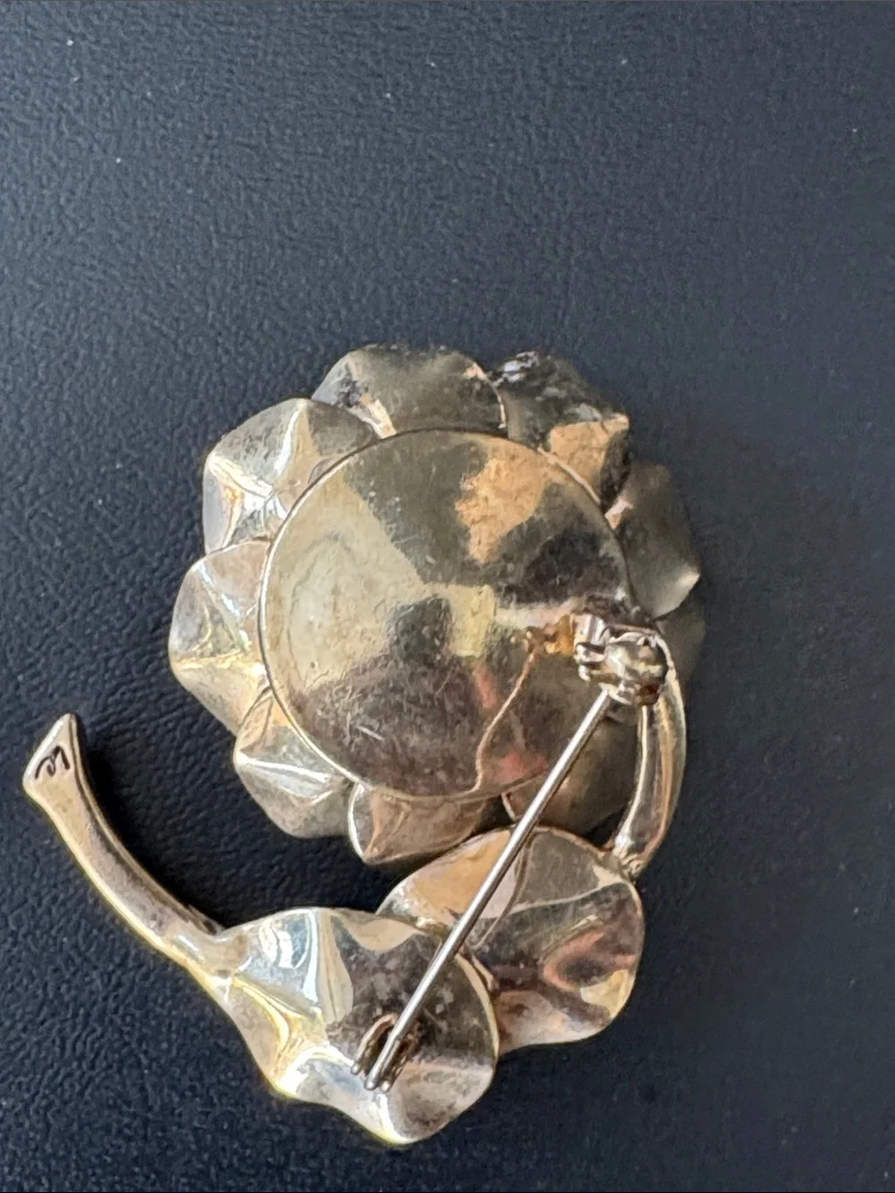 VTG Liz Claiborne Signed LC Orange Enamel Flower Brooch Pin Faux Pearl